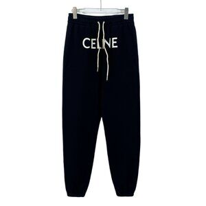 CM0202 Celine Black Logo Jogger Pants With Elastic Waist & Drawstring